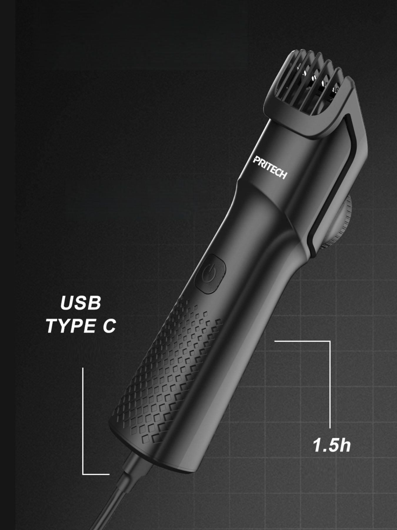 Black cordless rechargeable hair clipper from Trendsi, shown with adjustable blades and ergonomic design for easy styling.