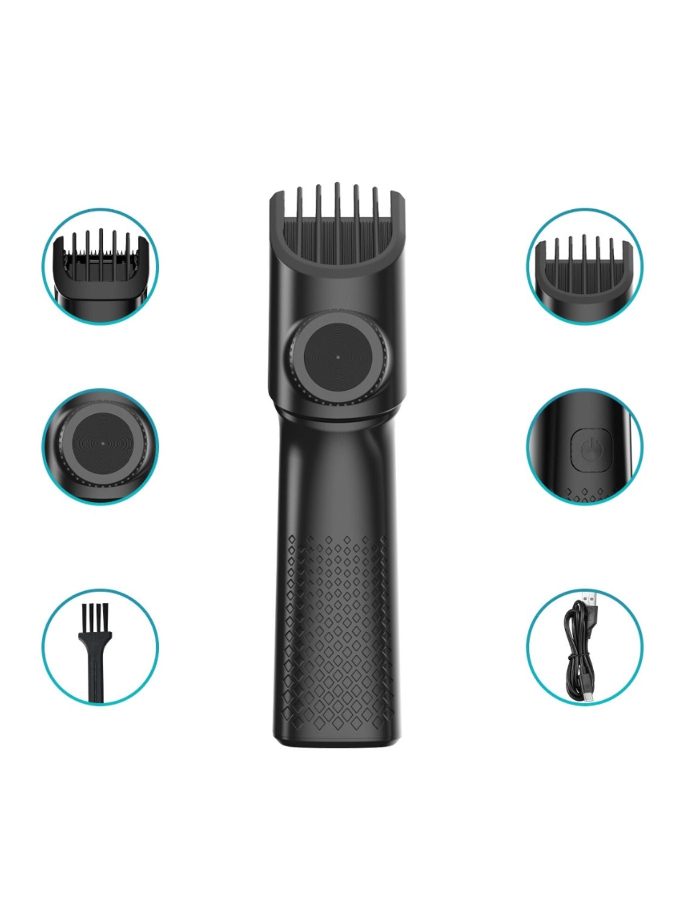 Black cordless rechargeable hair clipper from Trendsi with ergonomic design and adjustable blades for professional grooming.