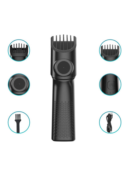 Black cordless rechargeable hair clipper from Trendsi with ergonomic design and adjustable blades for professional grooming.