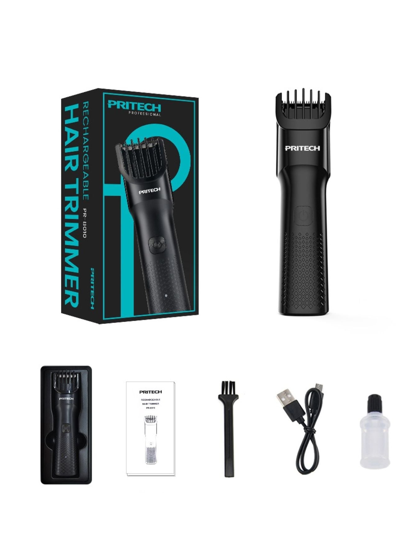 Black cordless rechargeable hair clipper from Trendsi with a sleek design, suitable for professional and home grooming.