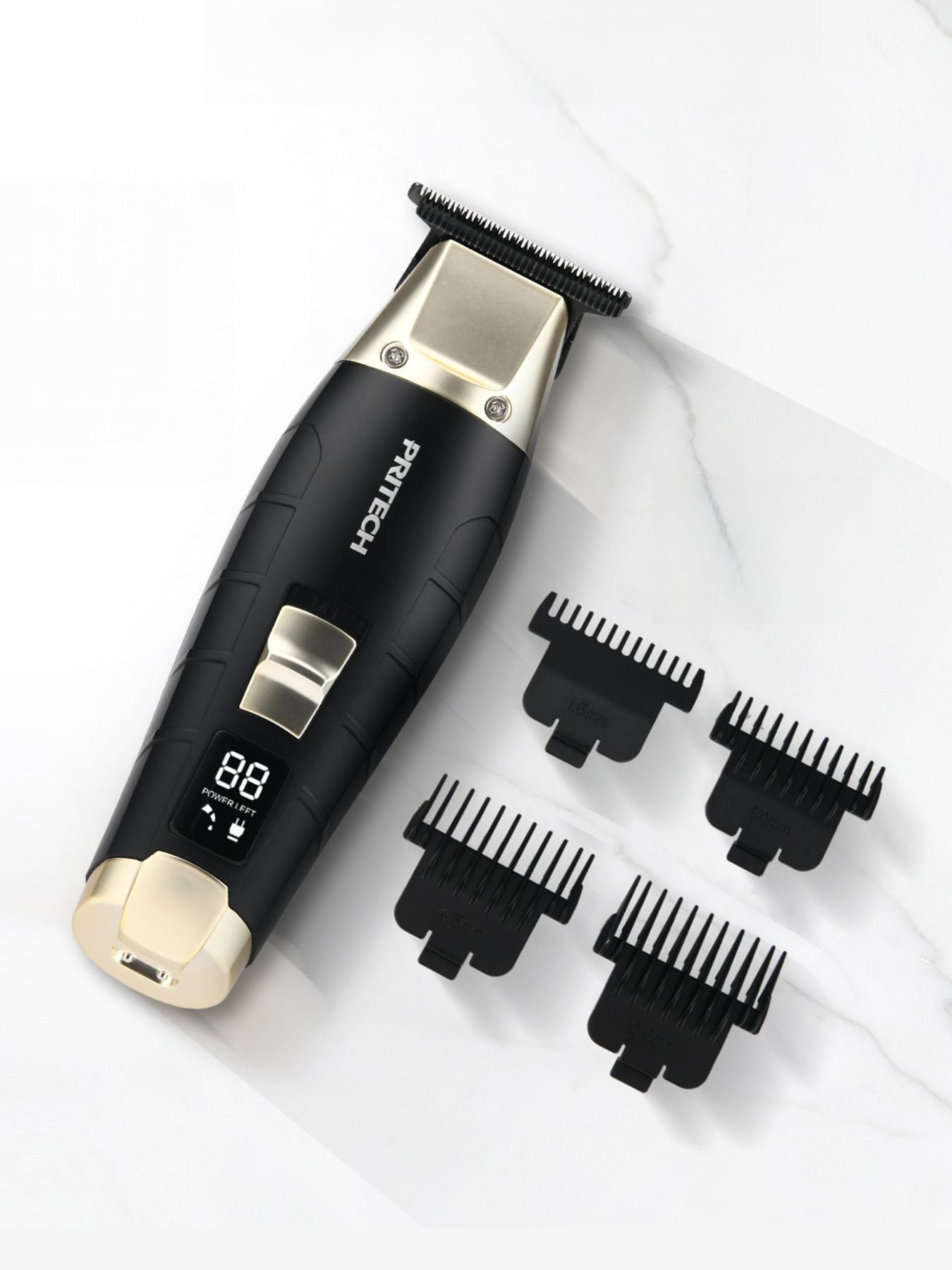 Black cordless rechargeable hair clipper from Trendsi with adjustable blades and ergonomic design for easy grooming.
