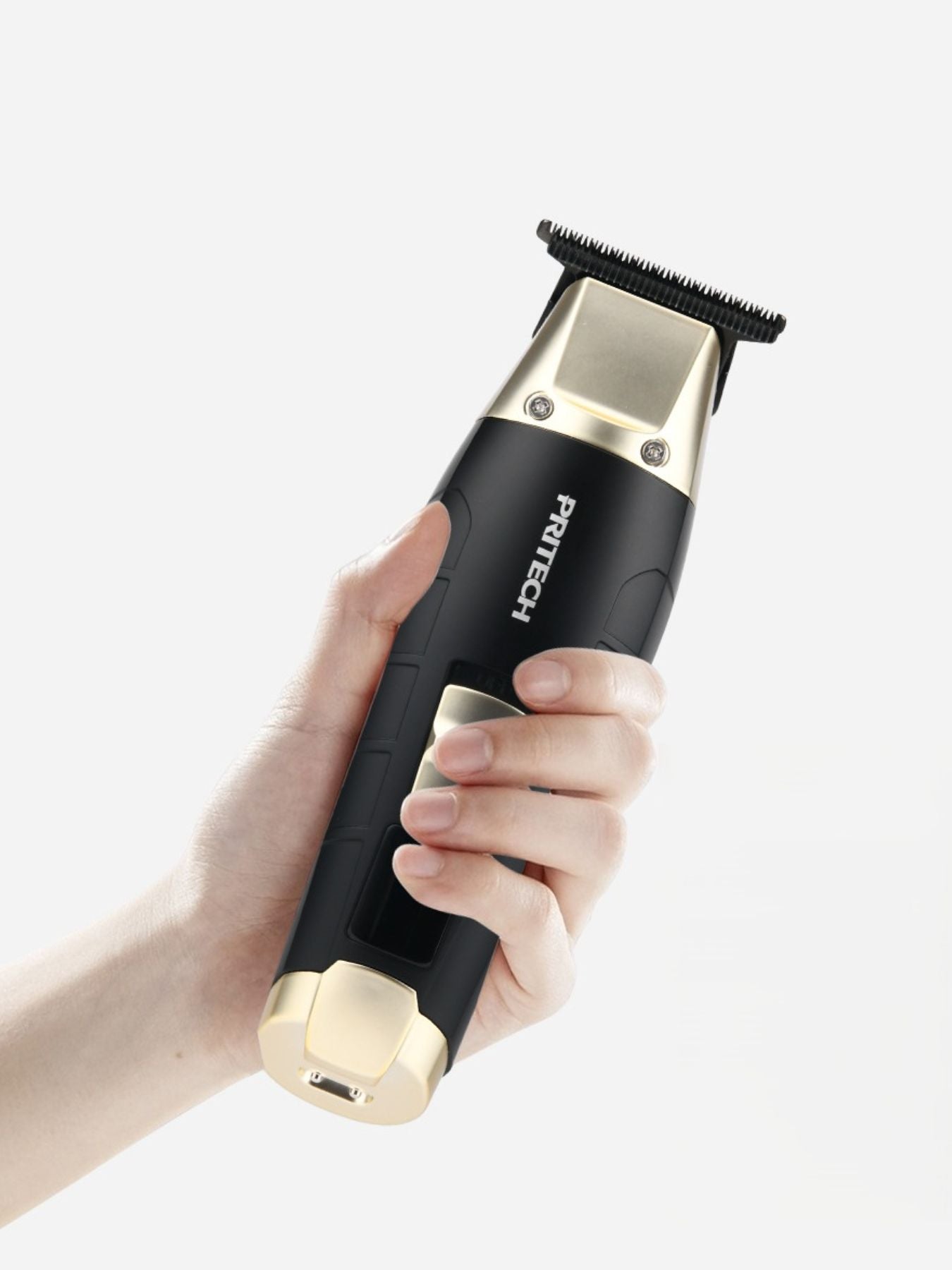 Black cordless rechargeable hair clipper by Trendsi with a sleek design, suitable for precise hair cutting.
