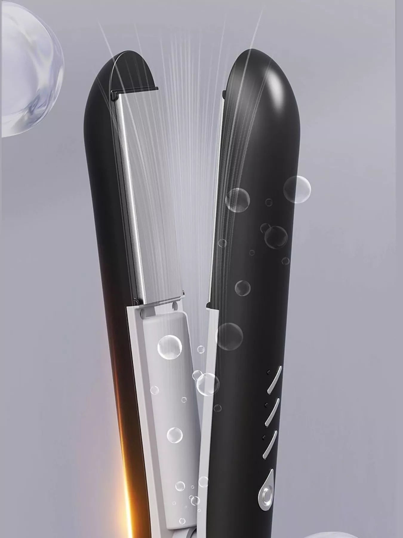 Black cordless rechargeable hair straightener from Trendsi, compact design with ceramic plates for smooth styling.