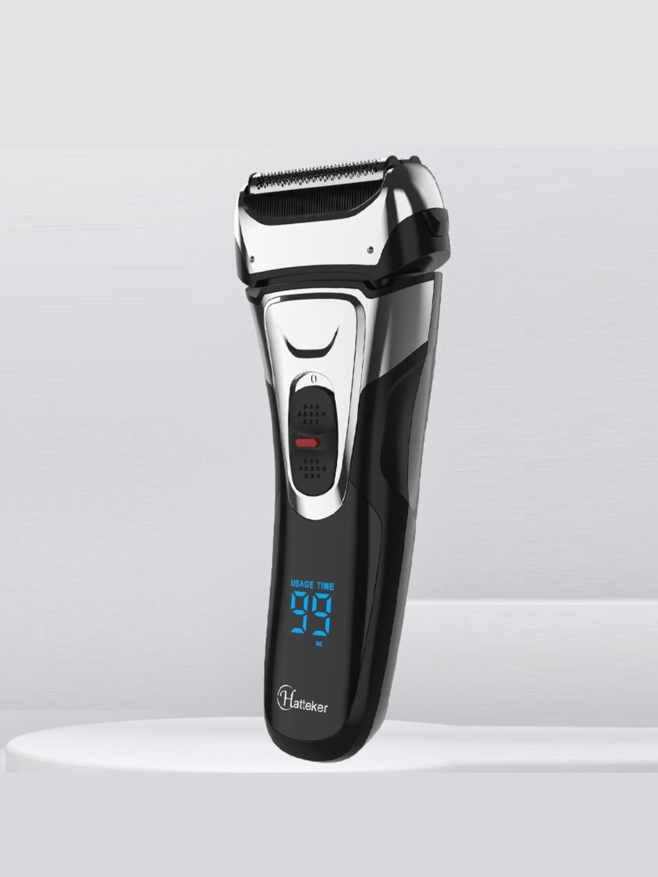 Black electric foil shaver with LED display and ergonomic design, ideal for close and comfortable grooming.