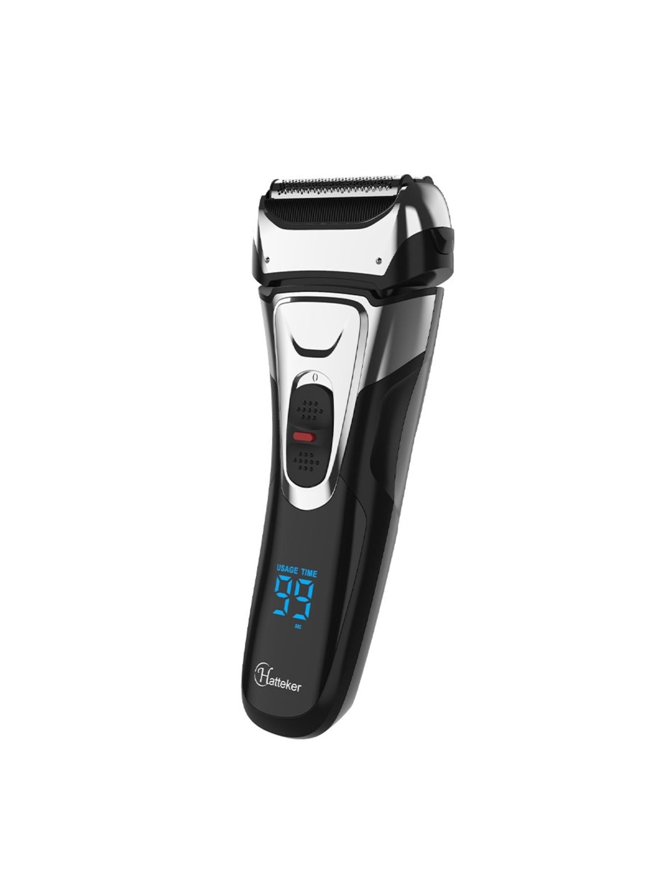 Black electric foil shaver with LED display and ergonomic design, ideal for a close, comfortable shave.