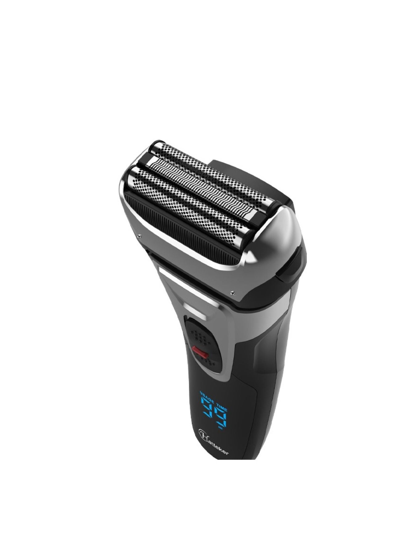 Black electric foil shaver with LED display, compact design, and ergonomic handle from Trendsi.