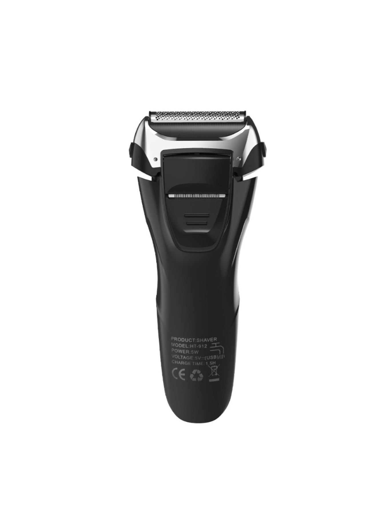 Black electric foil shaver with LED display, Trendsi brand, showing close-up of shaving foil and ergonomic handle.