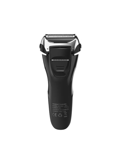 Black electric foil shaver with LED display, Trendsi brand, showing close-up of shaving foil and ergonomic handle.