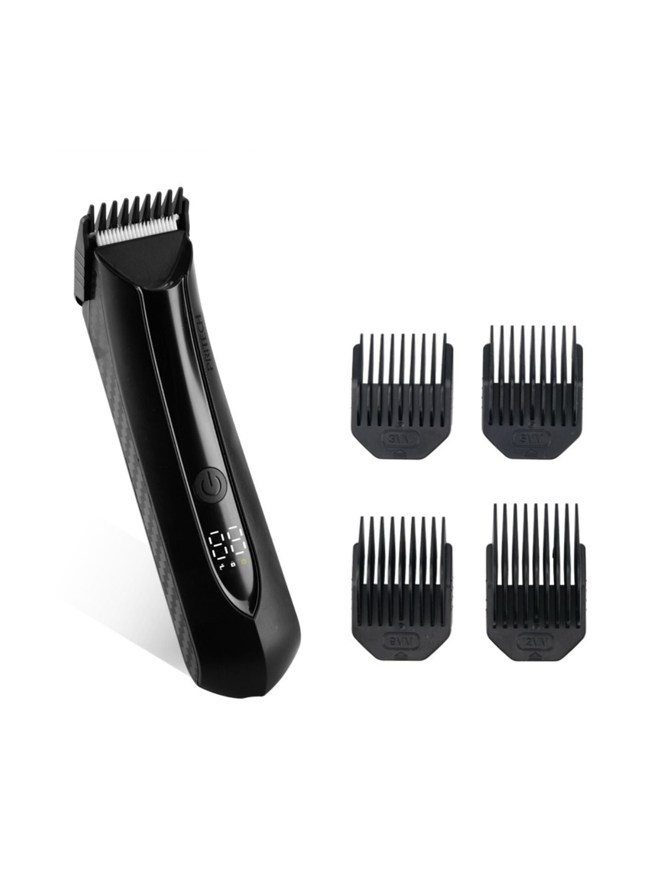 Black electric hair removal epilator with LED display from Trendsi, showing multiple epilation heads and control buttons.