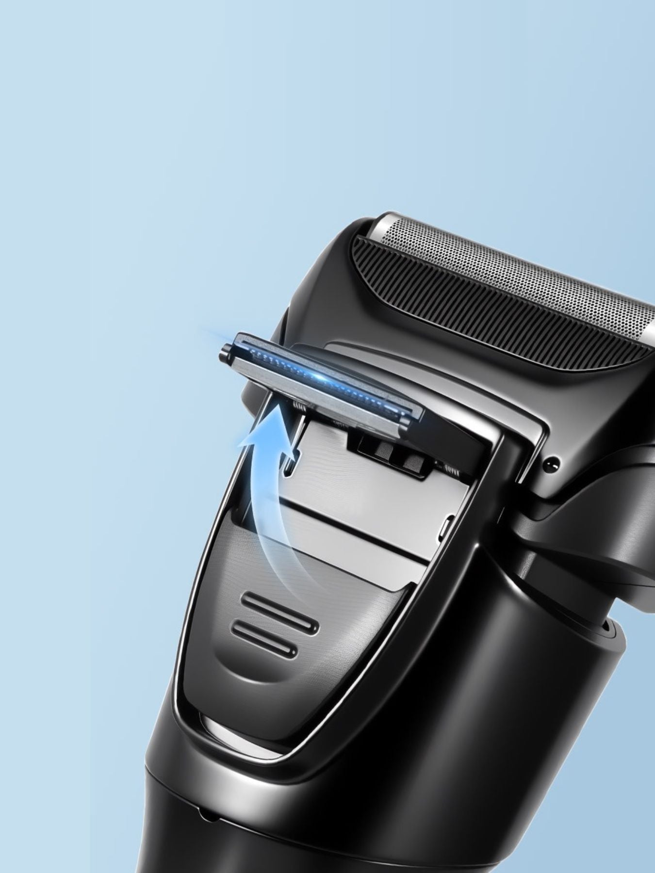 Black electric LED display shaver by Trendsi with a sleek design and one-size-fits-all head for precise grooming.
