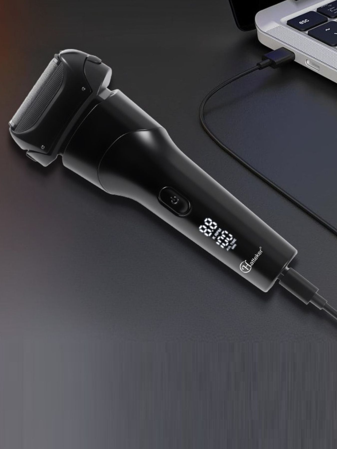 Black electric LED display shaver by Trendsi with a sleek design and digital screen for precise grooming.
