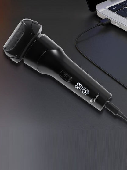 Black electric LED display shaver by Trendsi with a sleek design and digital screen for precise grooming.