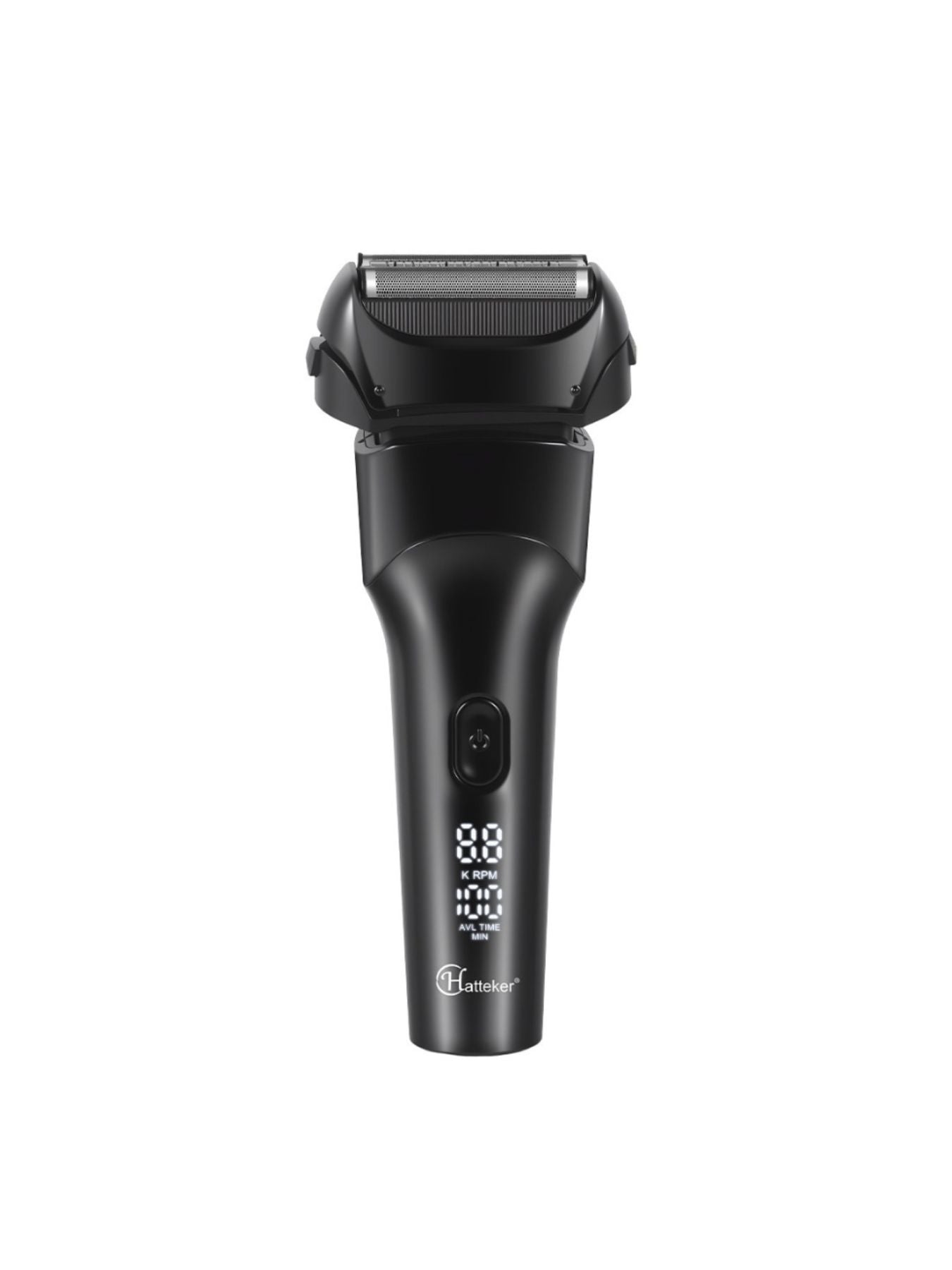 Black electric LED display shaver by Trendsi with a sleek design and one-size-fits-all grooming head.