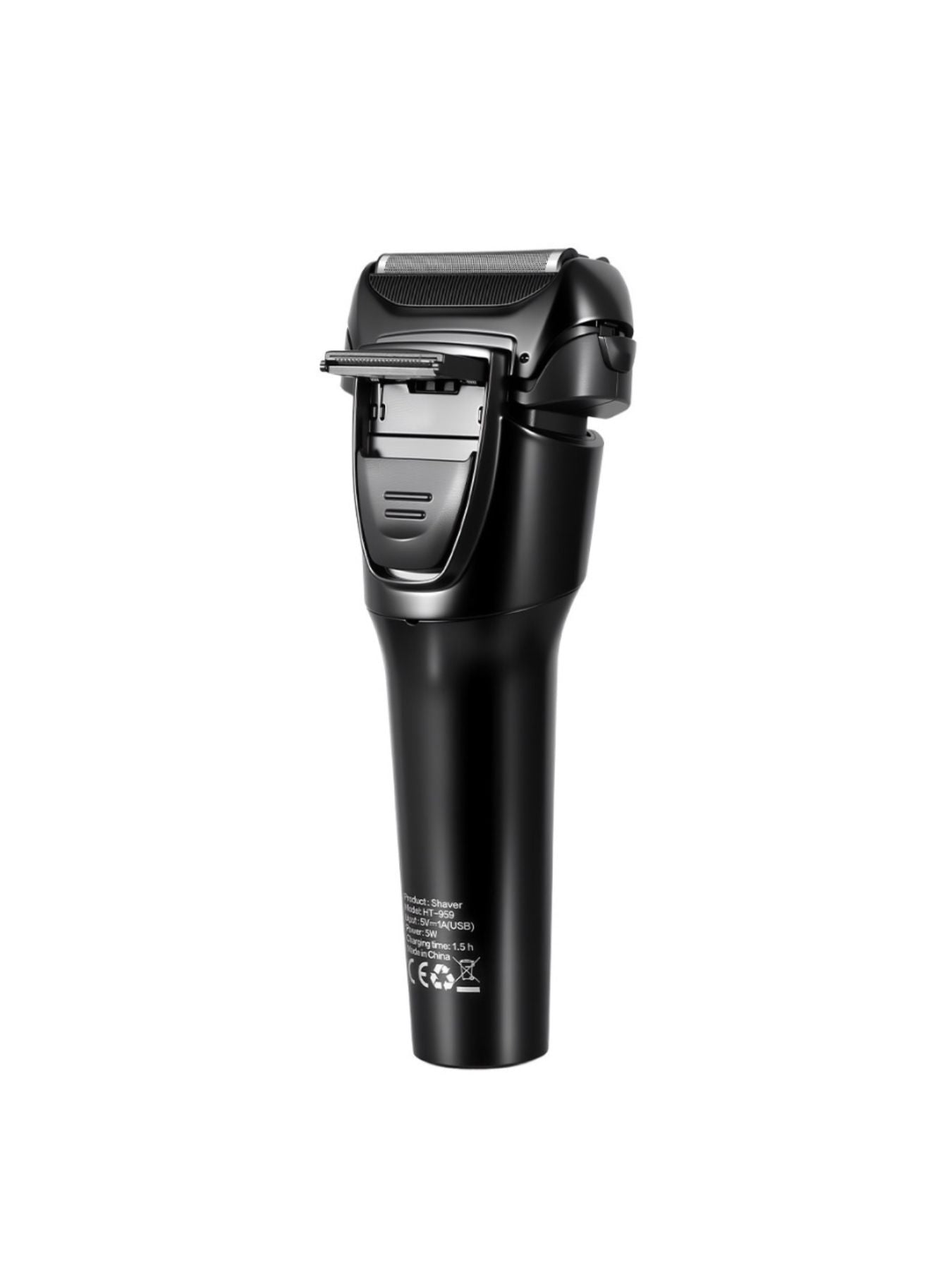 Black electric LED display shaver by Trendsi with a sleek design and one-size-fits-all head, showing the digital screen and foil blades.