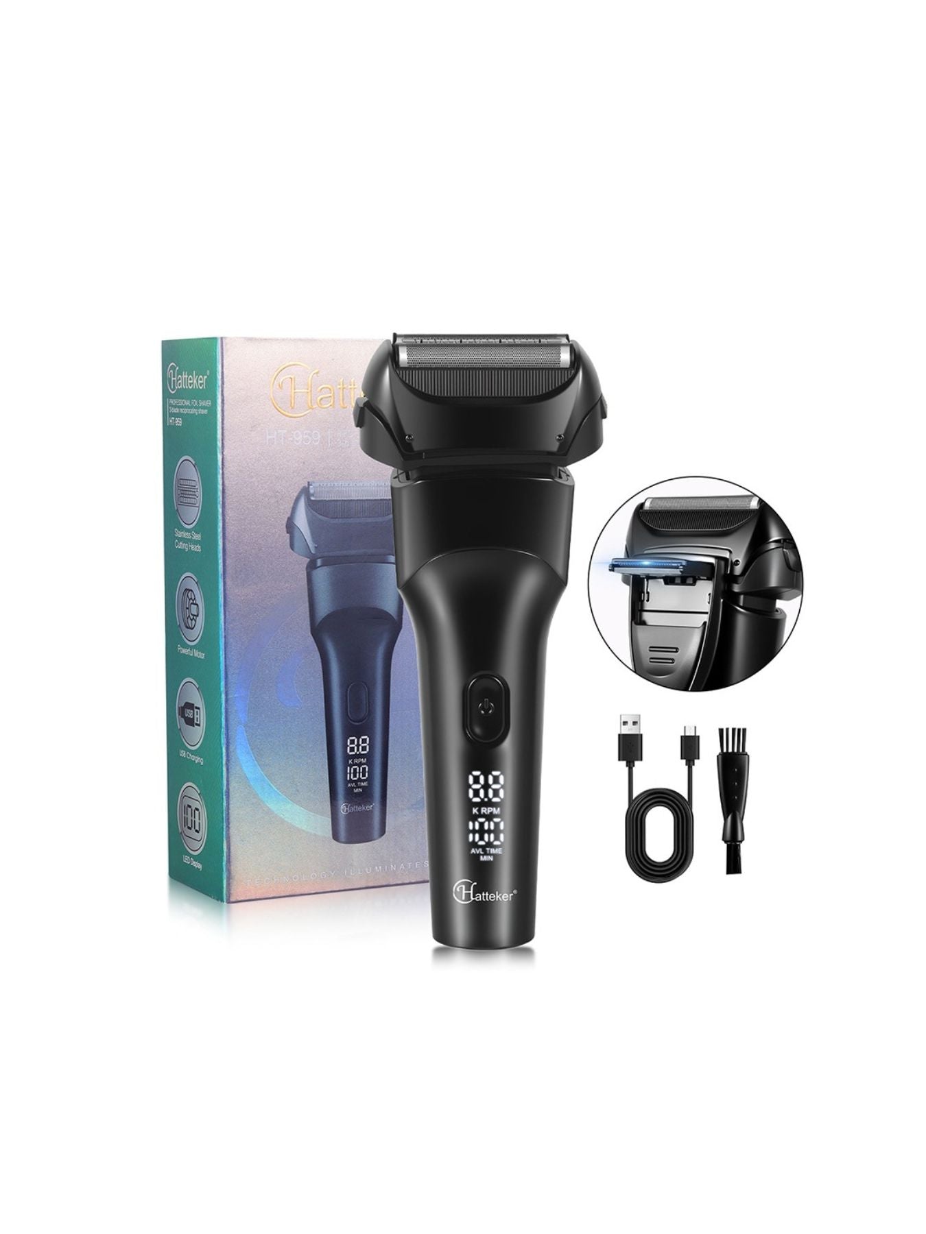 Black electric LED display shaver by Trendsi with a sleek design and one-size-fits-all haircut head.