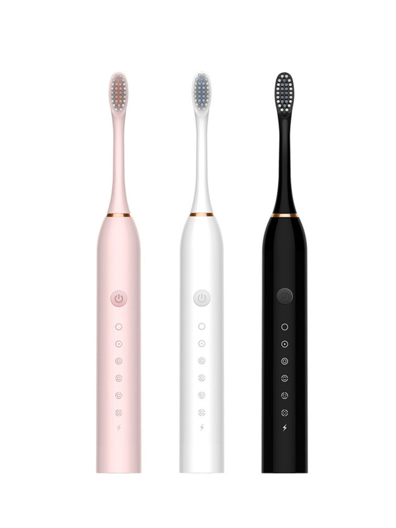 Black electric toothbrush with multiple brushing modes from Trendsi, featuring a sleek design and interchangeable brush heads.