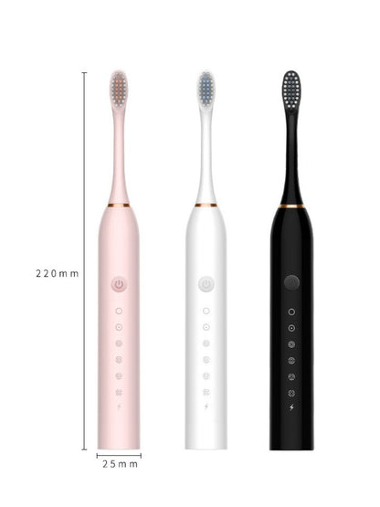 Black electric toothbrush with multiple modes, Trendsi brand, featuring a sleek design and interchangeable brush head.
