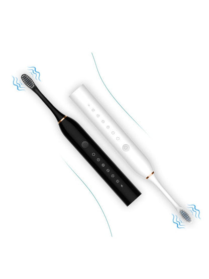 Black electric toothbrush with multiple cleaning modes, Trendsi brand, showing brush head and ergonomic handle.