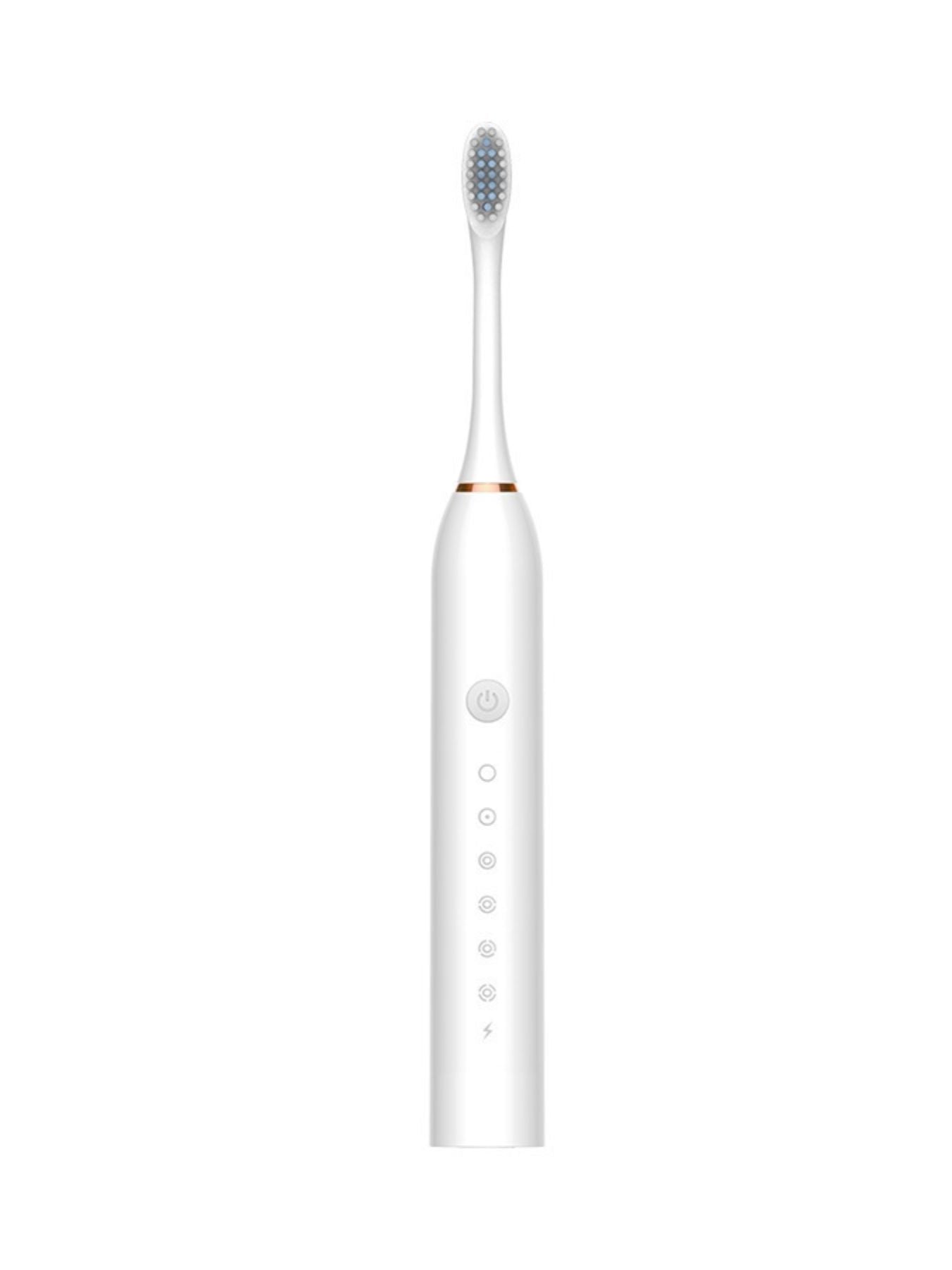 Black electric toothbrush with multiple cleaning modes, Trendsi brand, showing the toothbrush with textured handle and brush head.
