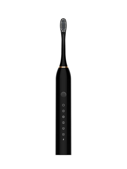 Black electric toothbrush with multiple cleaning modes from Trendsi, showing the brush head and sleek design.