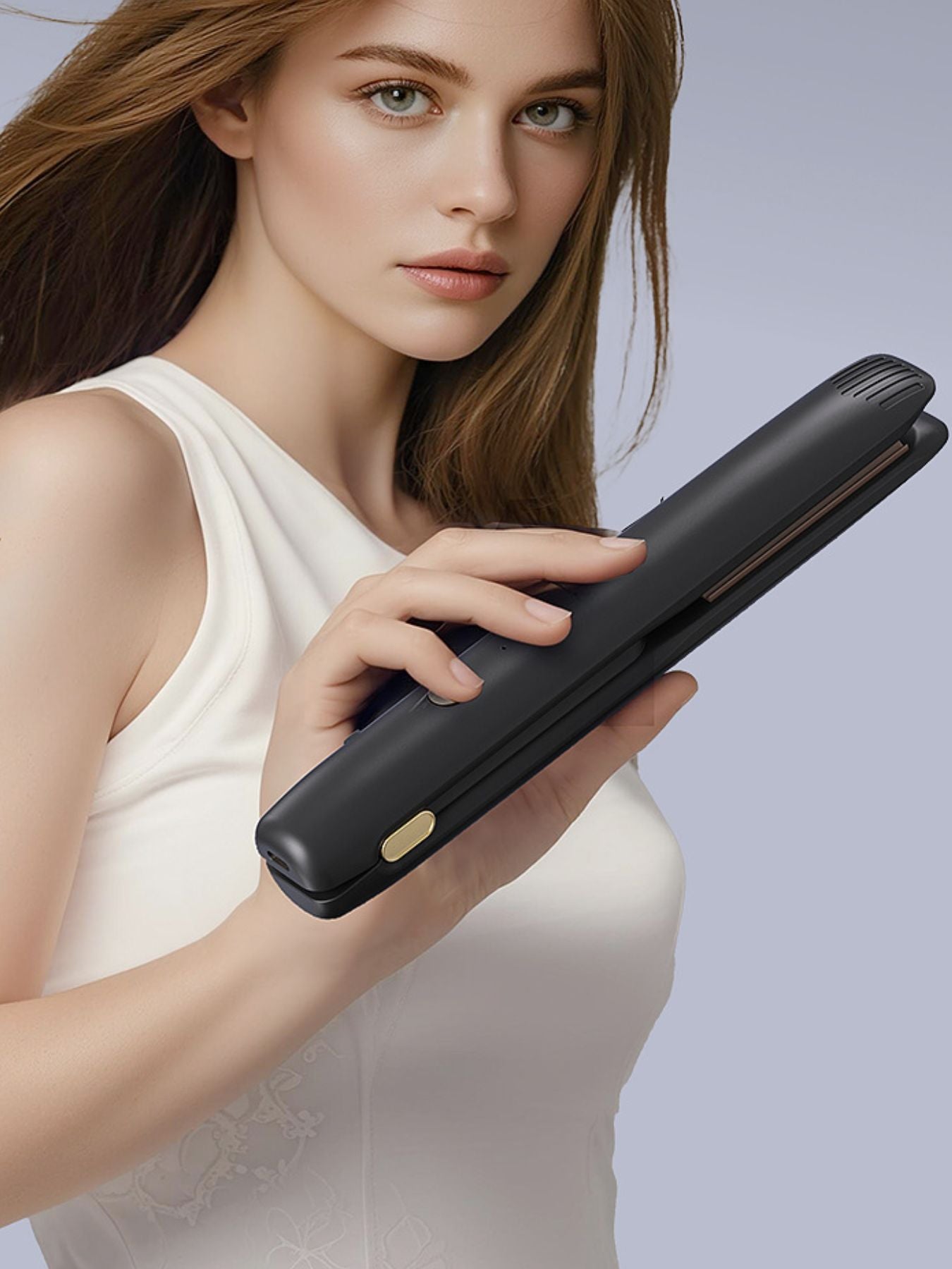 Black Trendsi fast heating hair straightener with sleek design and ceramic plates for smooth, straight hair styling.