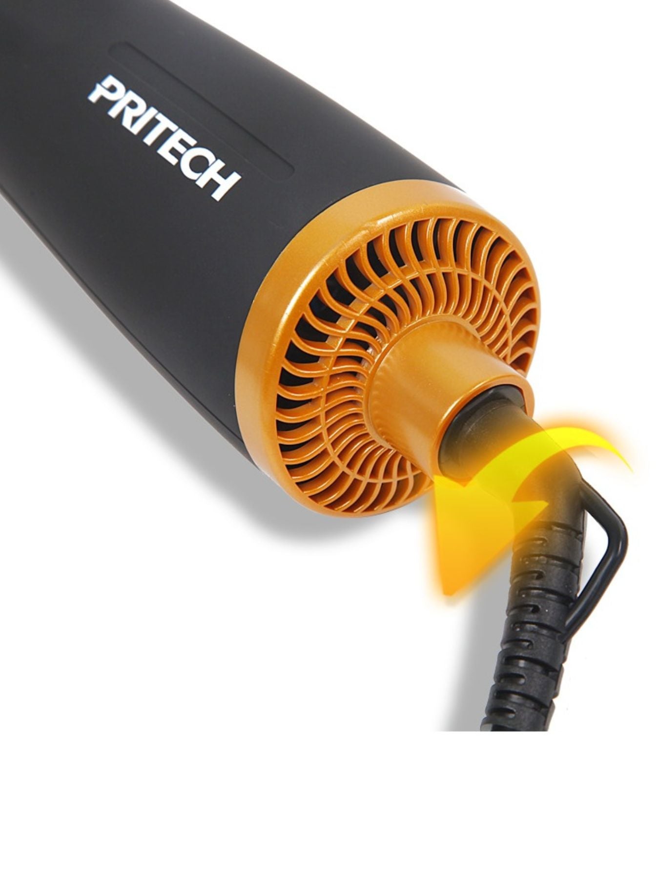 Black Trendsi fast heating hot air brush with ergonomic handle and rotating barrel for quick, smooth styling.