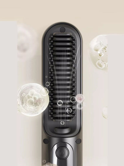 Black heated hair straightening comb by Trendsi, showing the comb's sleek design and heating plates for smooth, straight hair.