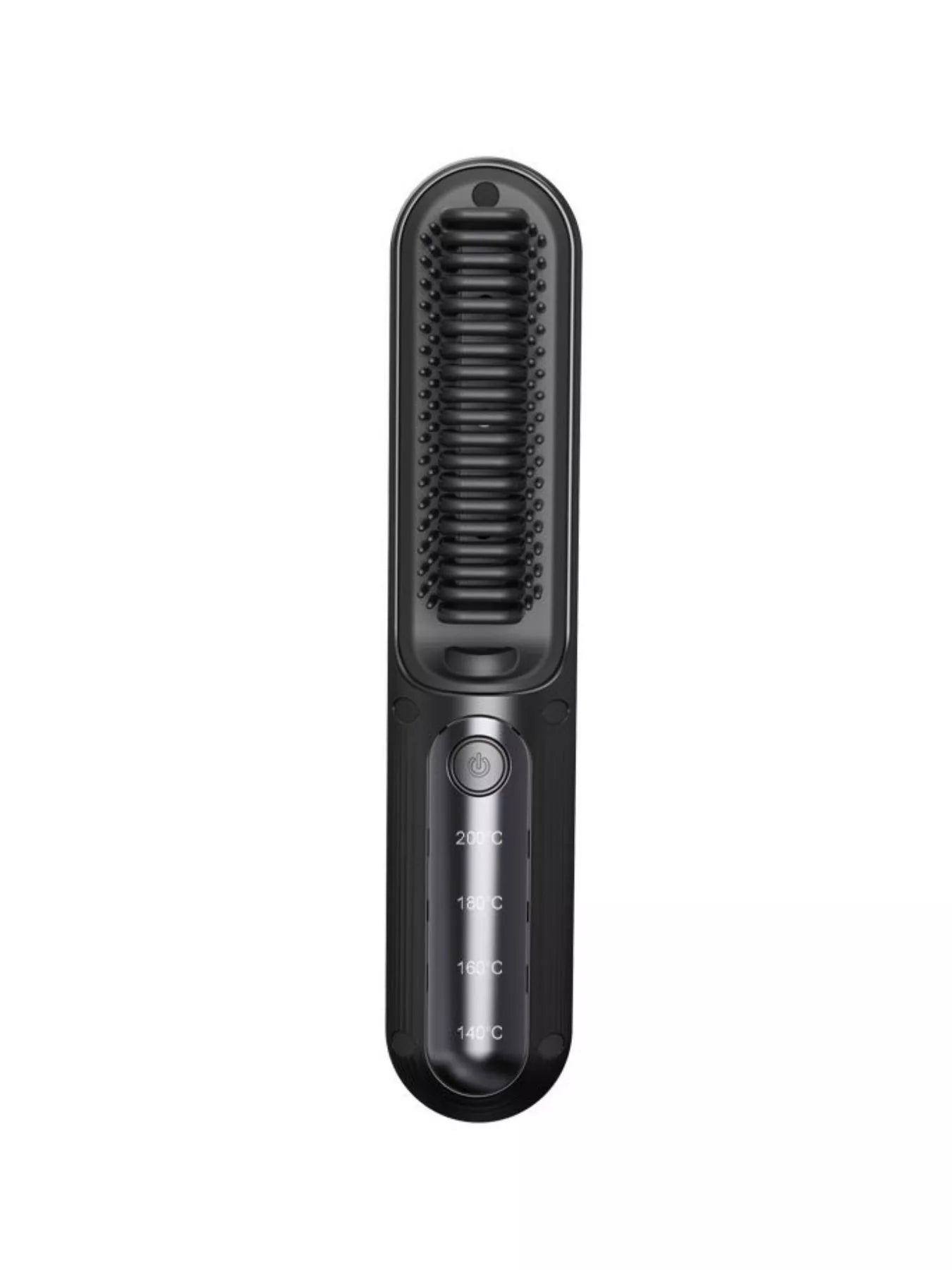 Black heated hair straightening comb by Trendsi, showcasing its sleek design and ceramic plates for smooth styling.