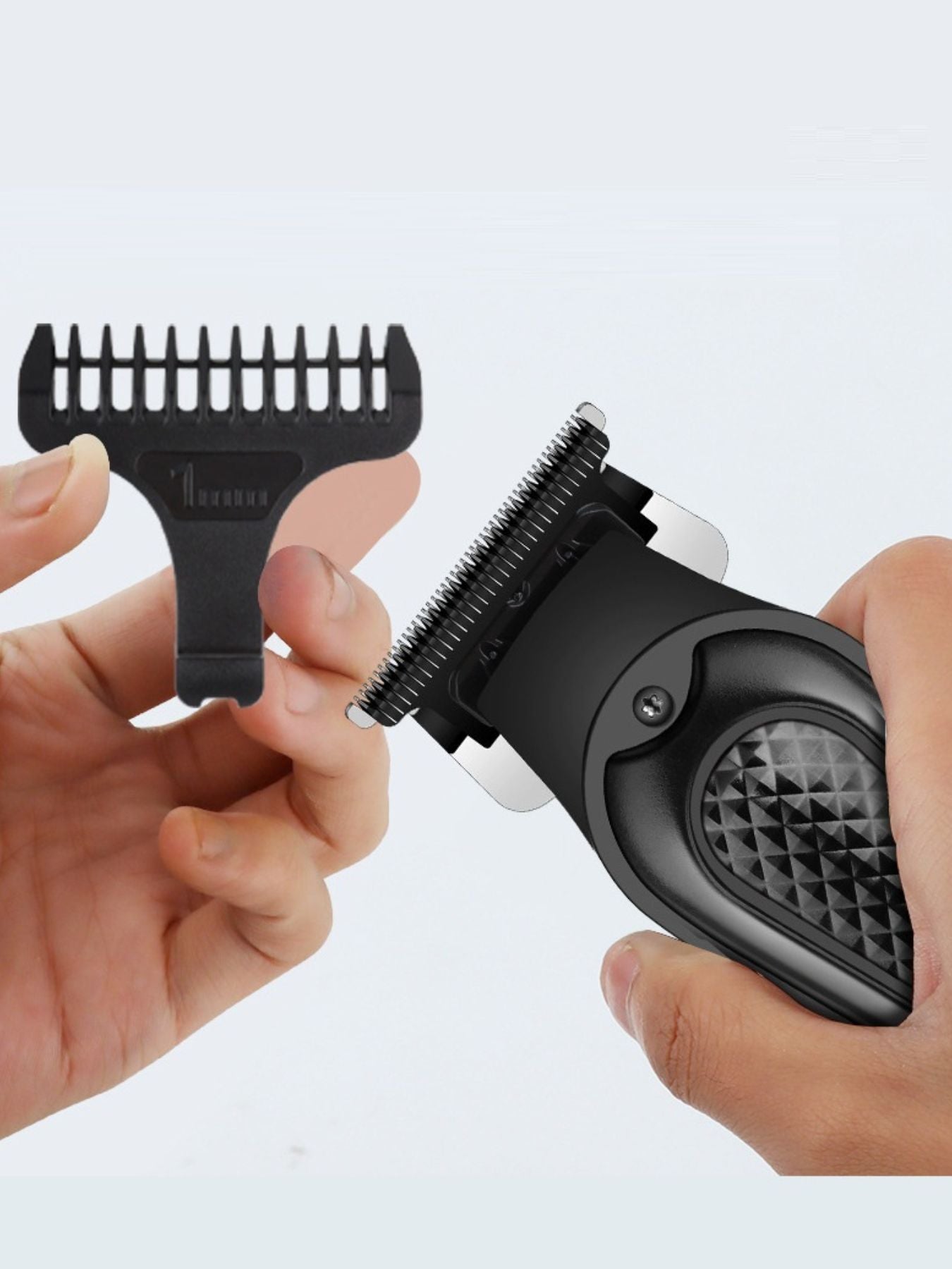 Black cordless hair clipper with LED display and adjustable blades, designed for easy home grooming by Trendsi.