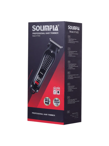 Black cordless hair clipper with LED display from Trendsi, showing adjustable blades and ergonomic design.