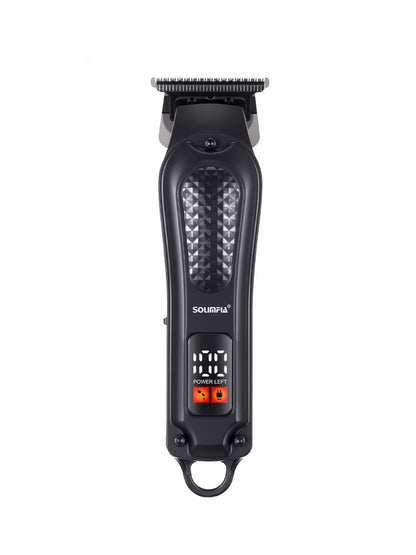 Black cordless hair clipper with LED display from Trendsi, showing adjustable blades and ergonomic design.