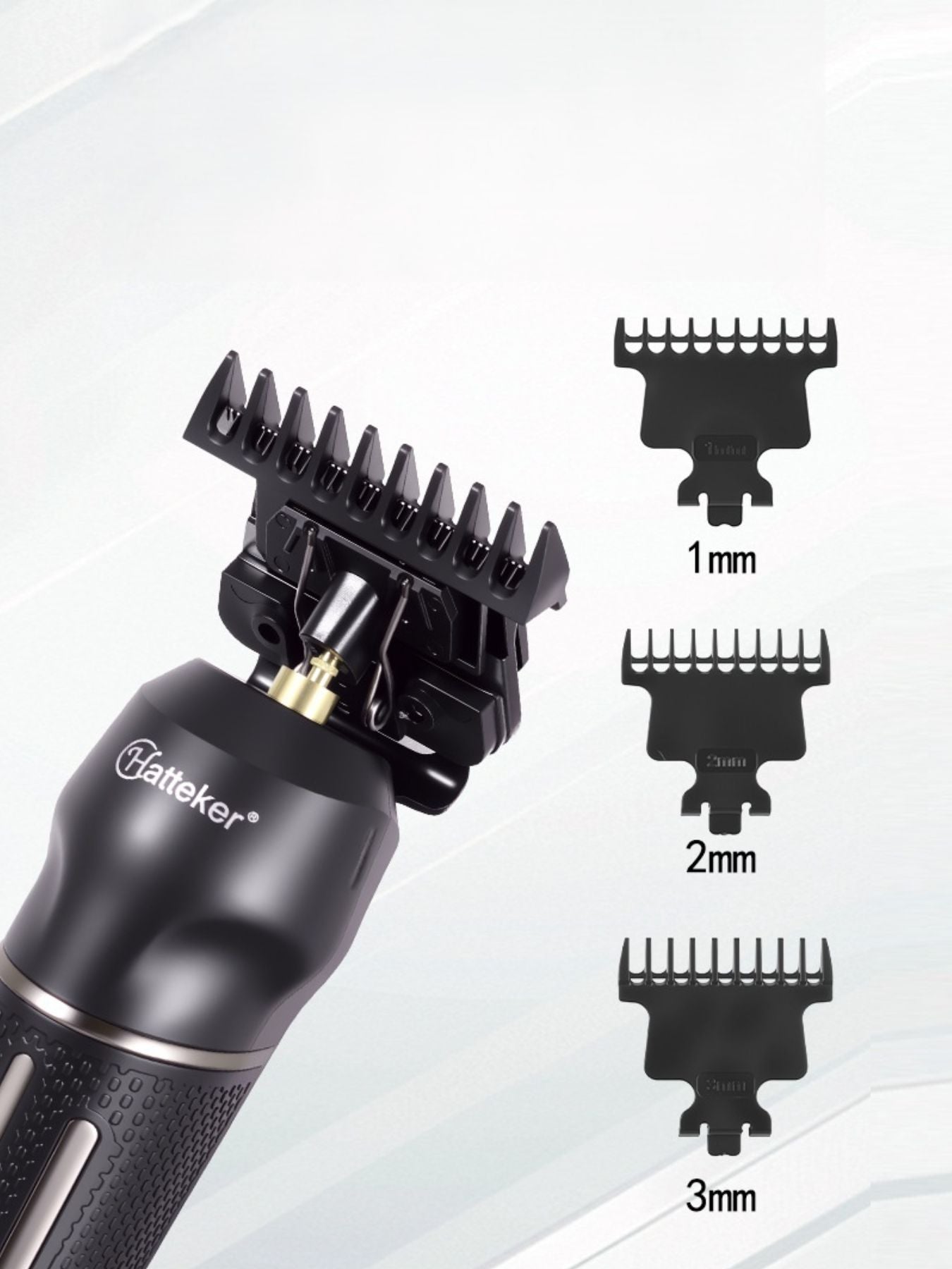 Black cordless hair clipper with LED display from Trendsi, showing multiple adjustable blades and ergonomic design.