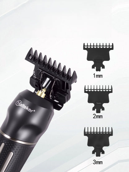 Black cordless hair clipper with LED display from Trendsi, showing multiple adjustable blades and ergonomic design.