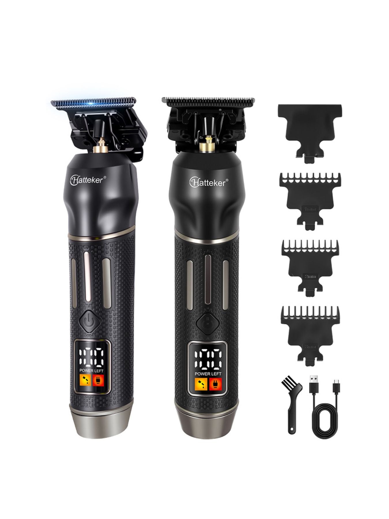 Black cordless hair clipper with LED display, Trendsi brand, featuring a sleek design and one-size-fits-all styling tool.