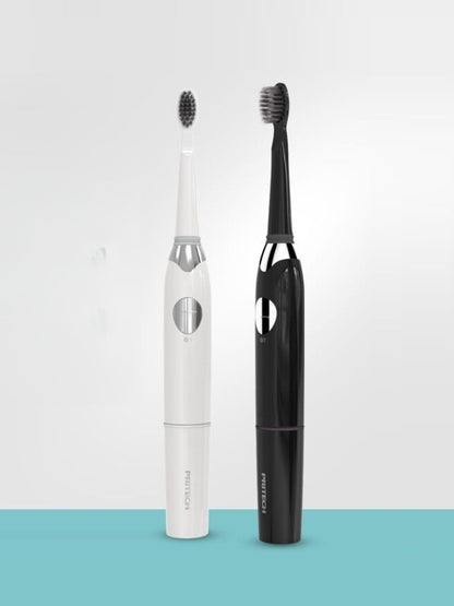 Black electric toothbrush with long battery life from Trendsi, featuring a sleek design and one-size-fits-all handle.