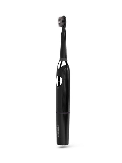 Black electric toothbrush with long battery life and sleek design, featuring a one-size brush head from Trendsi.