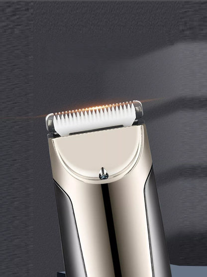 Men's waterproof electric trimmer from Trendsi with LCD display and dock charging, black, versatile grooming tool for men.