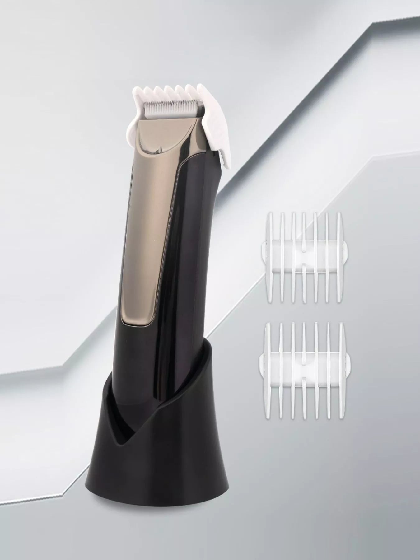 Men's waterproof electric trimmer with LCD display and dock charging, black Trendsi grooming device for precise trimming.