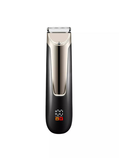 Men's waterproof electric trimmer with LCD display and dock charging, black Trendsi grooming tool for precise trimming.