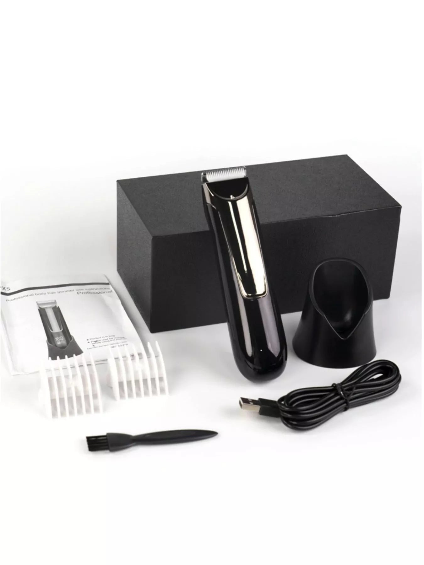 Trendsi men's waterproof electric trimmer with LCD display and dock charging, black, versatile grooming tool for men.
