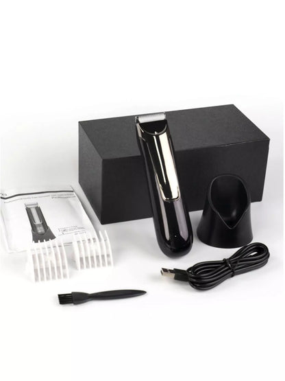 Trendsi men's waterproof electric trimmer with LCD display and dock charging, black, versatile grooming tool for men.