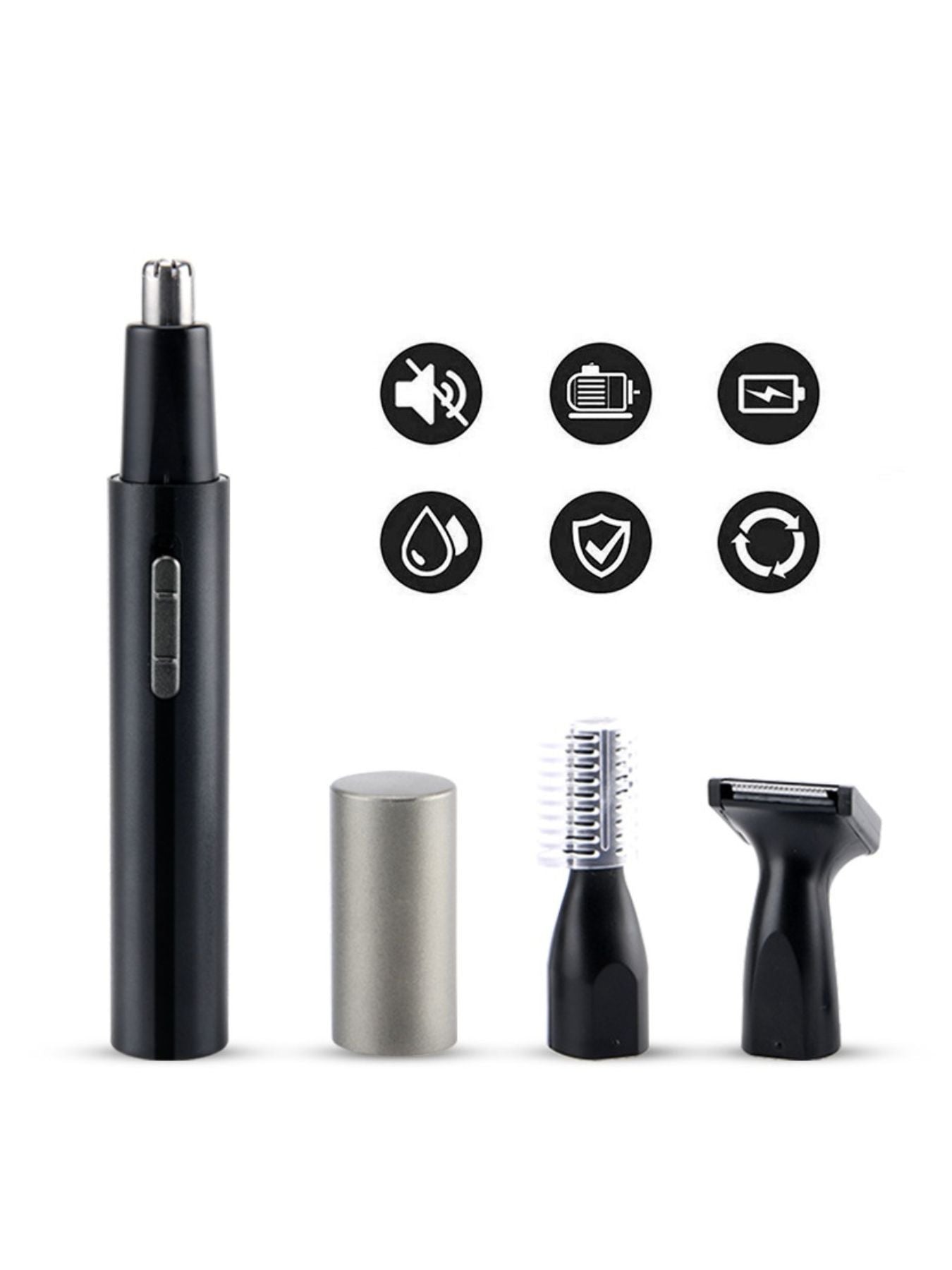 Black Trendsi multifunctional rechargeable nose hair trimmer with adjustable head and ergonomic design.