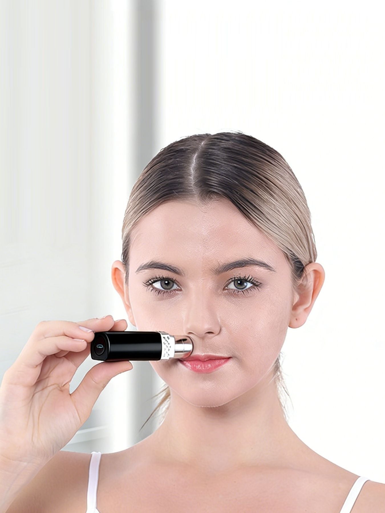 Black painless facial hair removal epilator by Trendsi, compact design for gentle hair removal on the face.