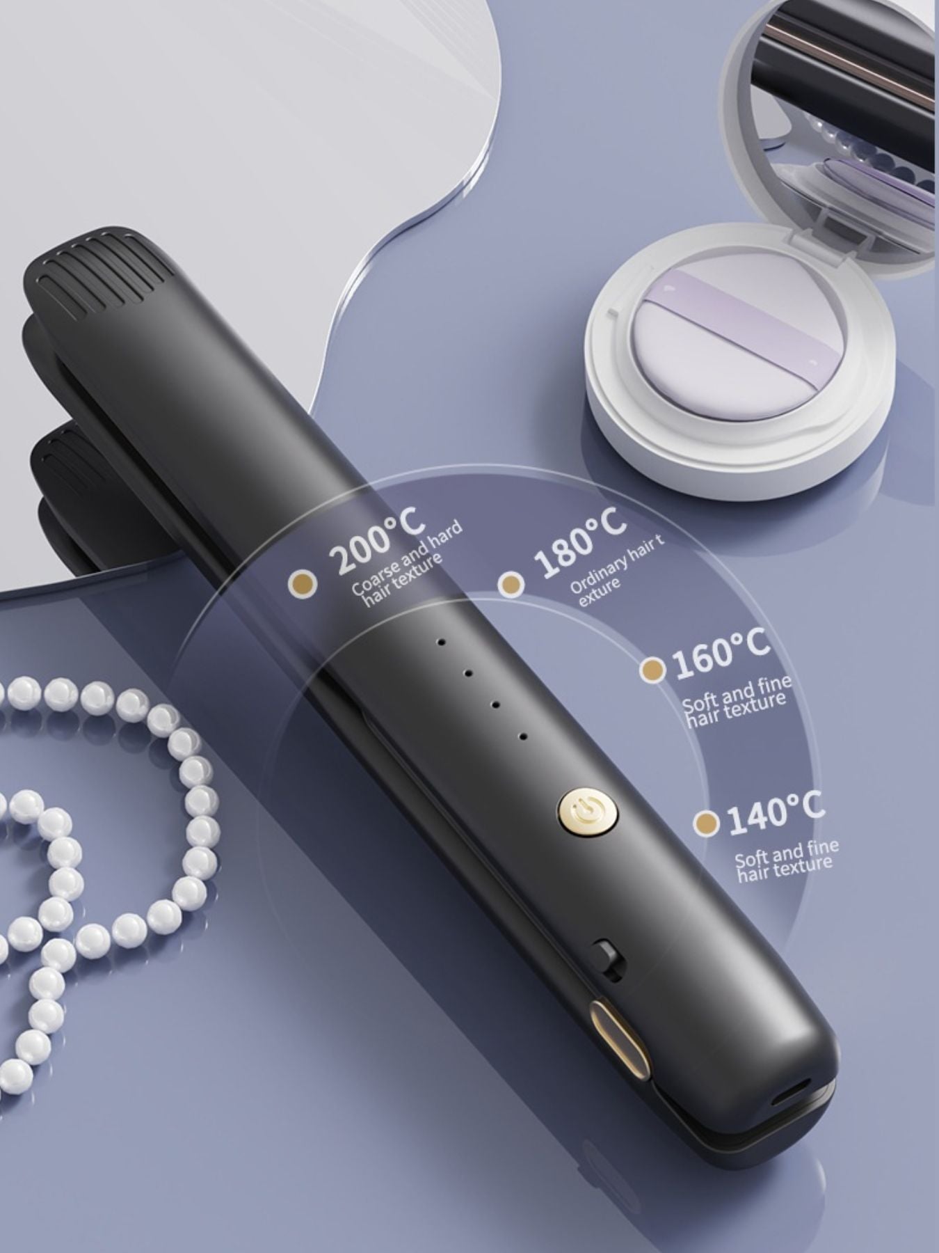 Black portable cordless hair straightener by Trendsi, compact and easy to use for quick styling on the go.