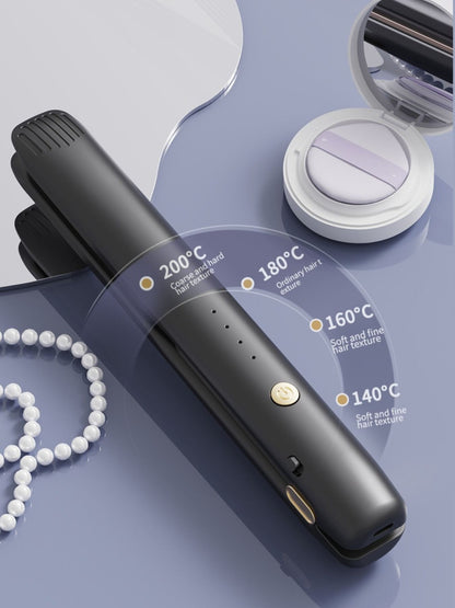 Black portable cordless hair straightener by Trendsi, compact and easy to use for quick styling on the go.