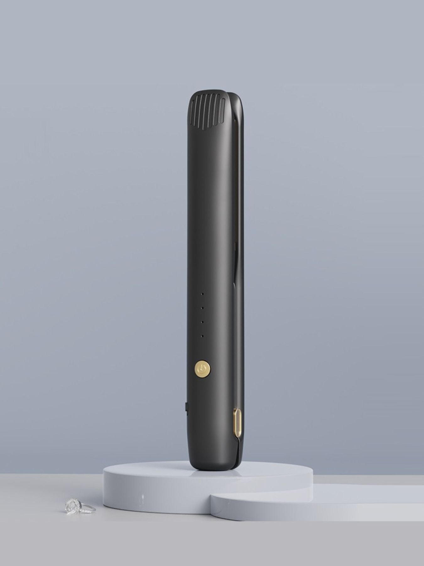 Black portable cordless hair straightener by Trendsi, compact and sleek design for easy styling on the go.