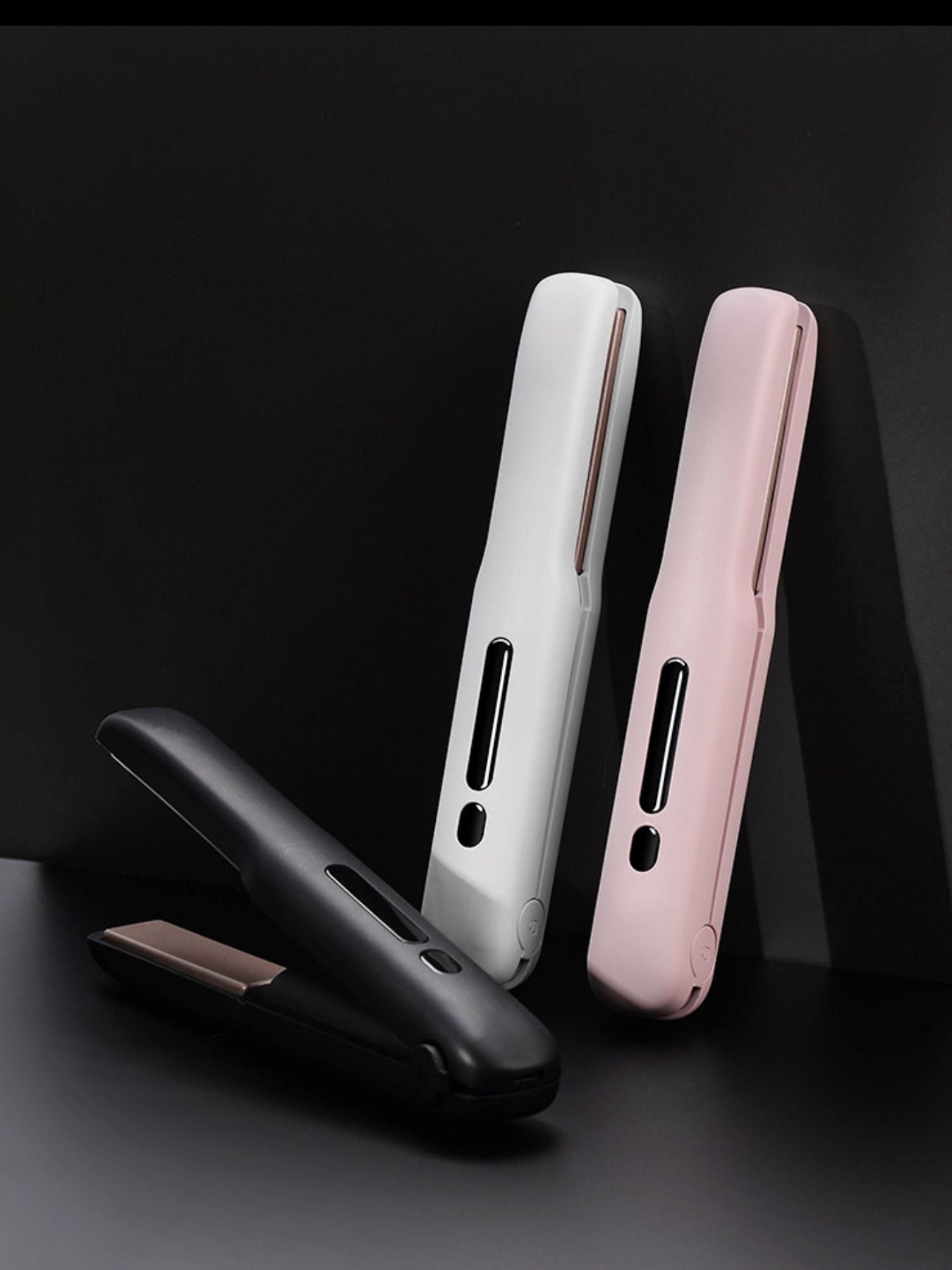 Black portable cordless hair straightener by Trendsi, compact design for convenient styling on the go.
