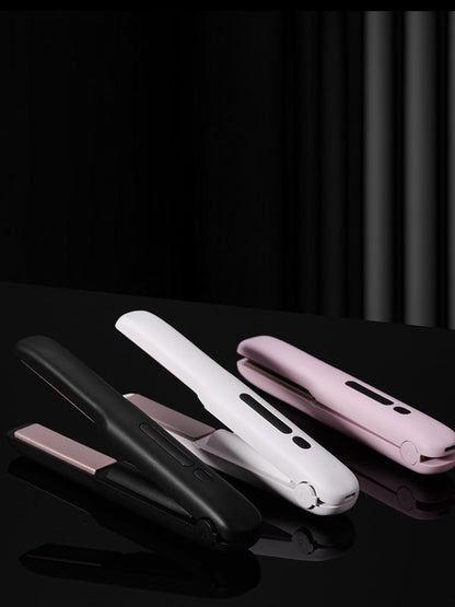 Black portable cordless hair straightener from Trendsi with a sleek design, ideal for quick styling on the go.