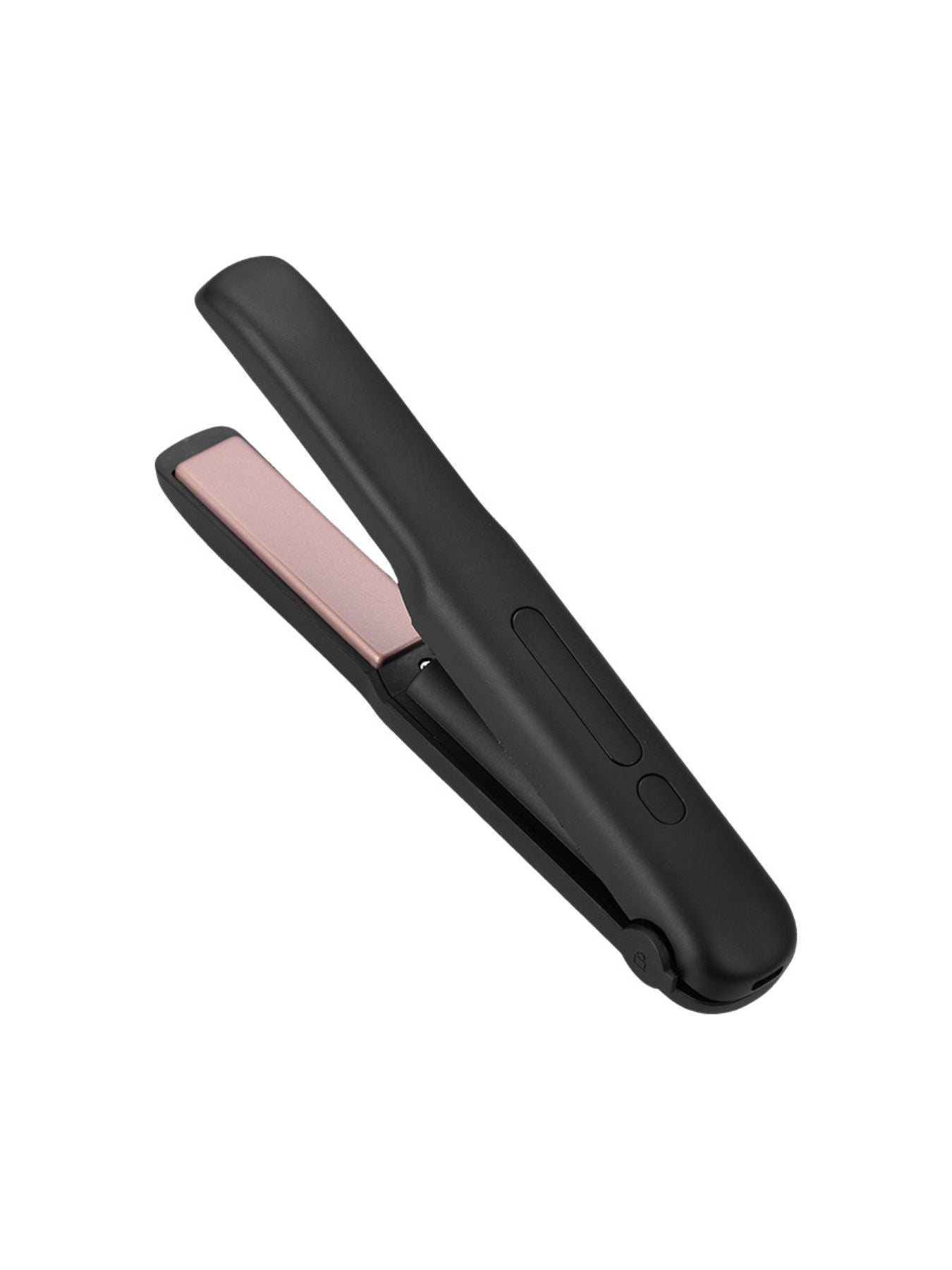 Black portable cordless hair straightener by Trendsi, compact design with flat ceramic plates for quick styling on the go.