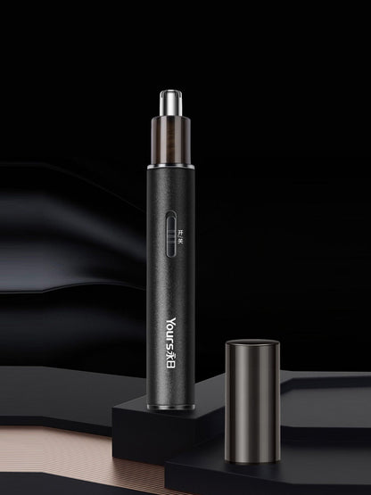 Black portable electric nose hair trimmer from Trendsi, compact design for easy grooming and precise nose hair trimming.